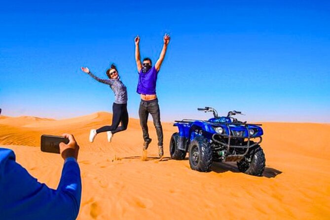 Desert Safari Dubai 30 Mins Quad Bike, Sand Board, Camel Ride BBQ - Sandboarding and the short camel ride