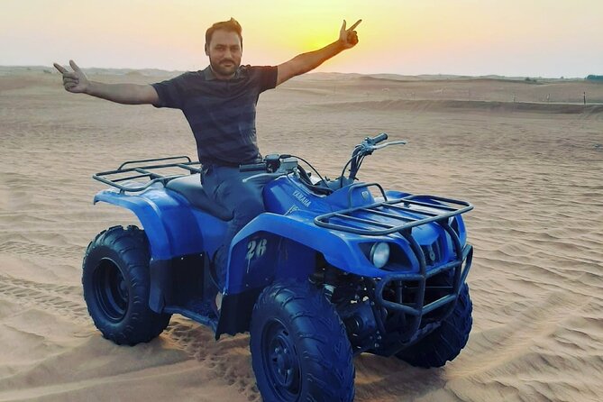 Desert Safari, Quad Biking, Sand Surfing and BBQ Dinner In Dubai - Camel photos, tea, and the desert camp