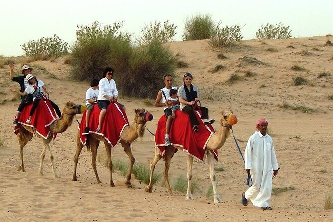 Desert Safari Tour, 6 Hour Fun, Family & Friends, Camel Ride & Dinner Included. - Camel riding and sandboarding at the camp