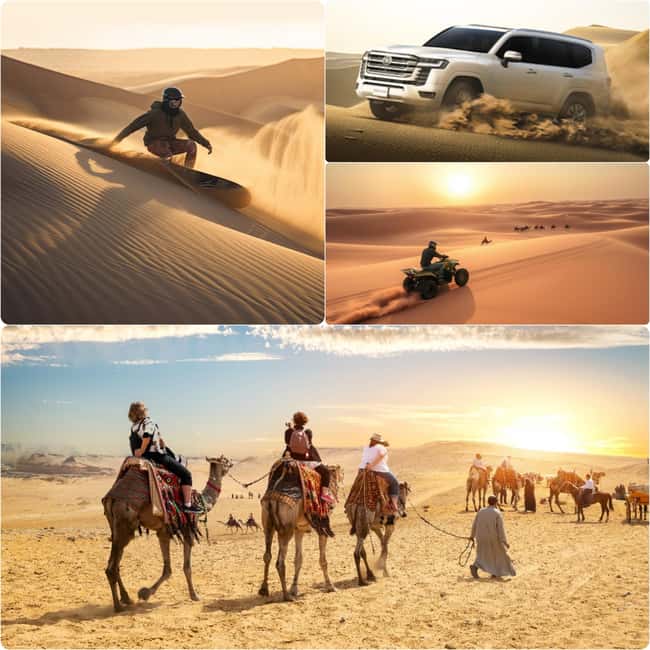 Doha: Desert Safari Dune Bashing, Sandboarding, & Camel Ride - A quick camel ride and karak tea