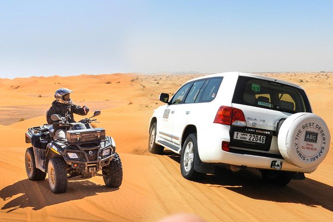 Dubai Desert Safari Dune Bashing, 60min ATV Quad, Camel Ride, BBQ - From Dubai hotels to the red dunes