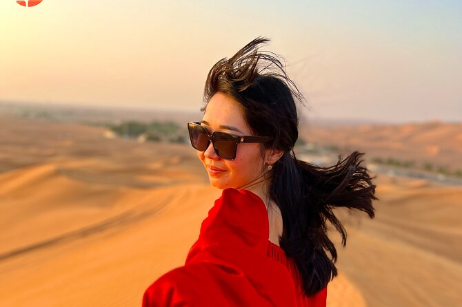 Dubai desert safari with 4x4 Dune Bashing,Camel Ride sand board - Sunset photographs and the shift to evening