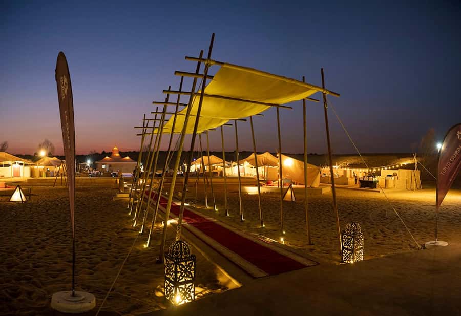 Dubai: Desert Safari with BBQ Dinner & Quad Biking Option - Caravanserai Desert Camp and the Arabic welcome