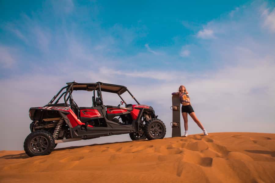 Dubai: Dune Buggy Desert Safari, Camel Ride & Sandboarding - The camel ride and feeding stop