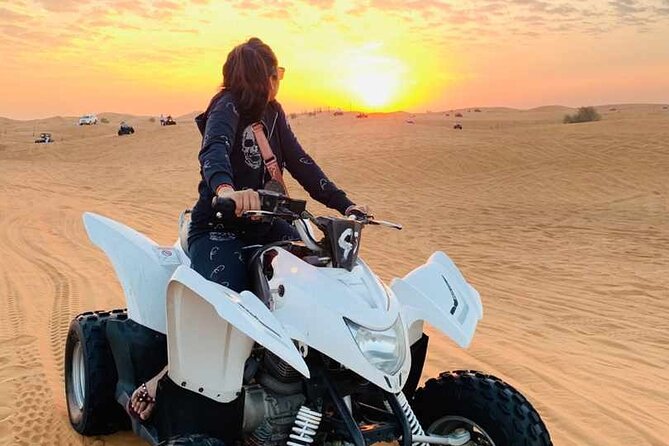 Dubai Dunes Safari With Quad Bike, Camel Ride, BBQ Dinner & Live Shows - Camel riding, sandboarding, and sunset photographs