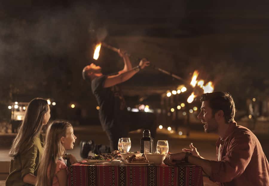 Dubai: Premium Desert Safari, Camel Ride, BBQ & Sandboarding - A three-course BBQ beneath the desert sky