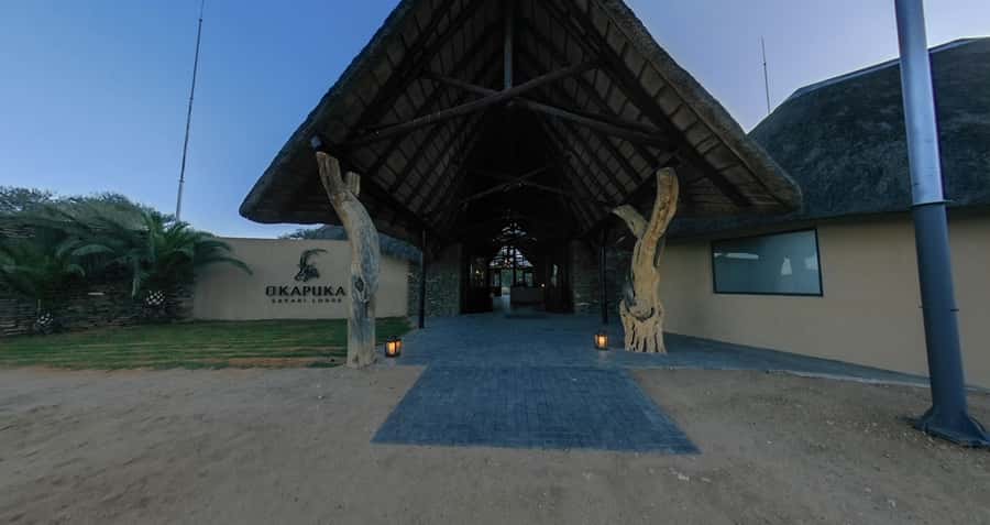 From Windhoek: Okapuka Safari Lodge Day Trip - Arriving at the lodge beneath the camel thorn trees