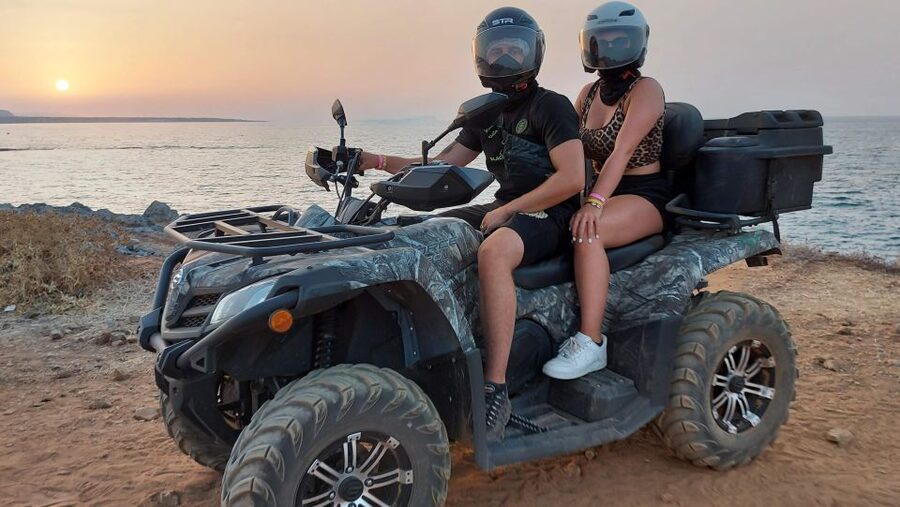 Malia: Off-Road Quad Safari Evening Tour / optional transfer - Milatos and its mountainside cave