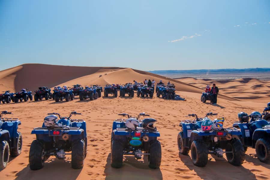 Merzouga : Adventure Quad Bike Safari, & Sandboarding - Safety briefing, helmet, and first look at the quads
