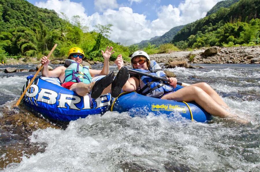 Roseau: Wacky River Tubing Safari - Getting fitted with a modified inner tube