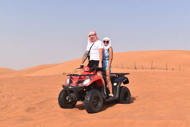 Sunset Desert Safari Quad bike Camel ride Sand Board & BBQ Dinner - The evening at a glance